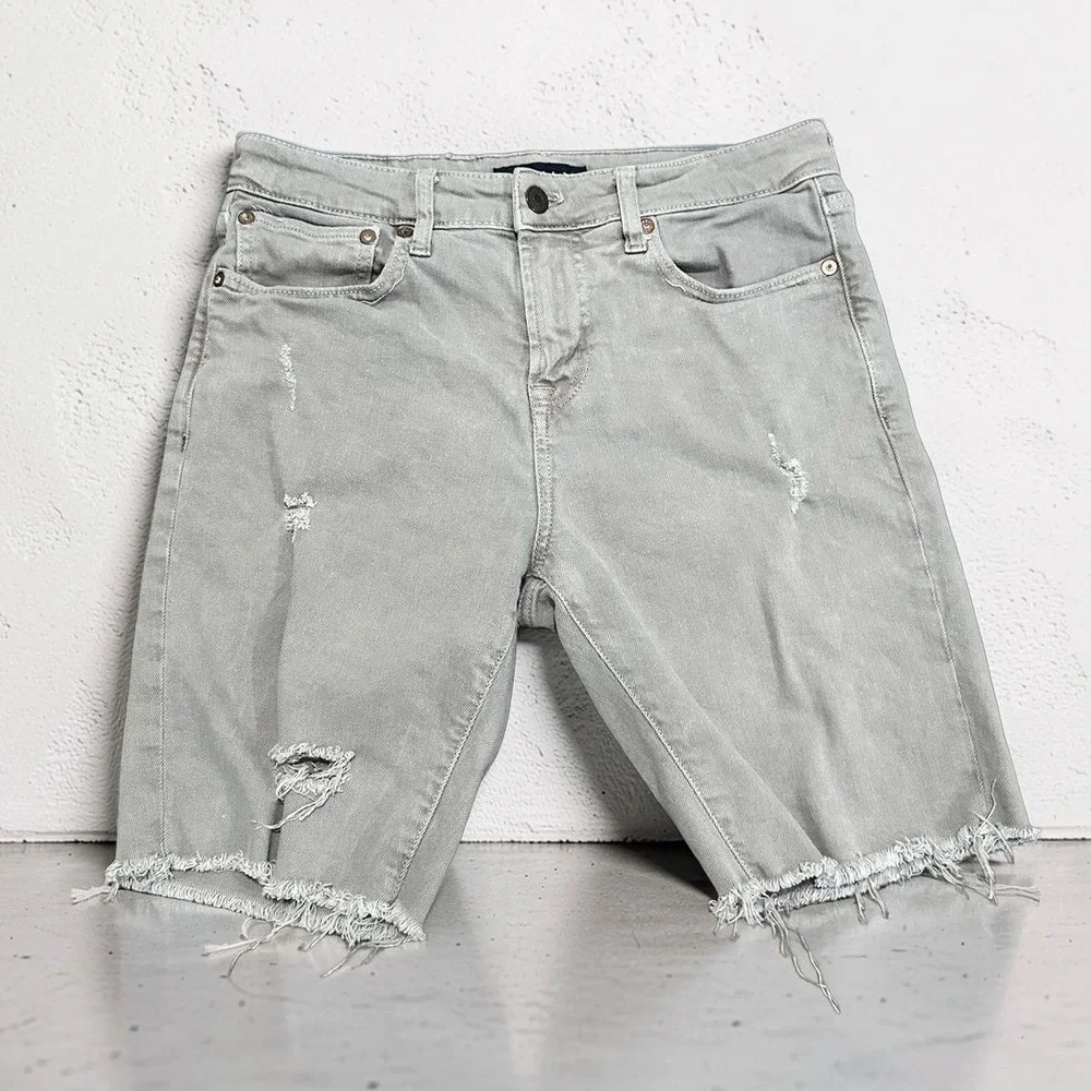 Aeropostale Slim Cutoff Distressed Gray Denim Shorts Mens 29 Raw Hem Distressing